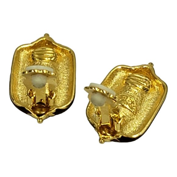 BEREBI Vintage Purple Enamel Rhinestone Clip Earrings Gold Tone Signed - Picture 4 of 12